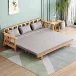 Scandinavian Solid Wood Sofa Bed for Compact Living Spaces and Guest Rooms