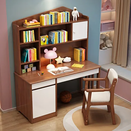 Nordic Study Desk - Minimalist Solid Wood Design with Built-in Bookshelf
