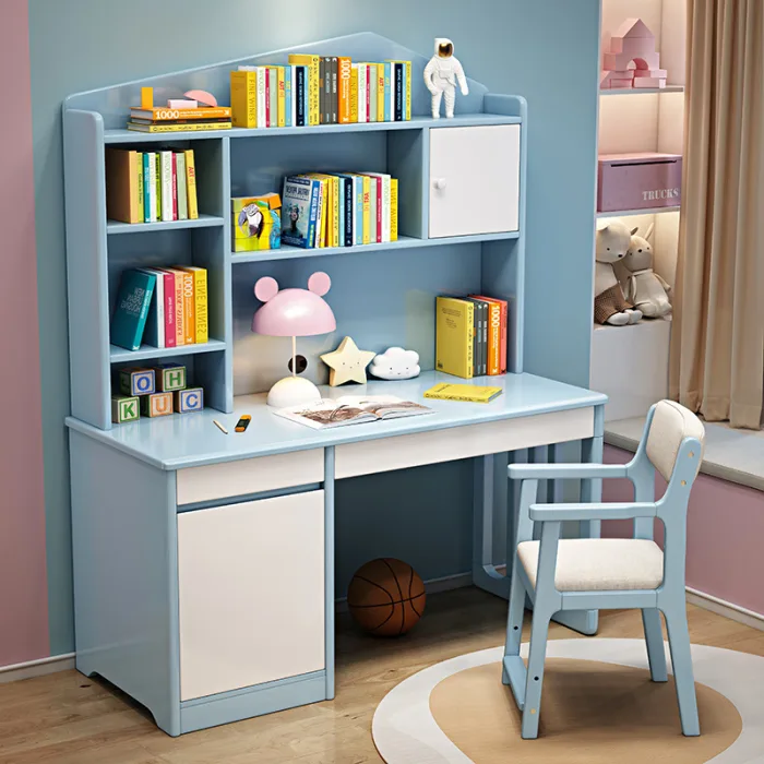 Nordic Study Desk - Minimalist Solid Wood Design with Built-in Bookshelf