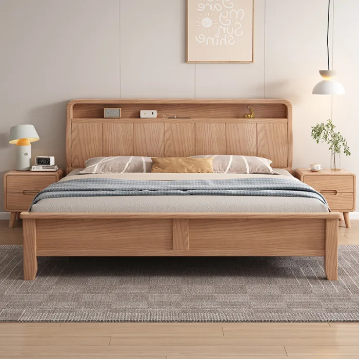 Scandinavian-Style Ash Wood Bed for Modern, Cozy Bedrooms