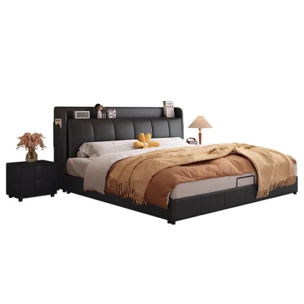 Enhance your sleep with a solid wood bed featuring plush upholstery.