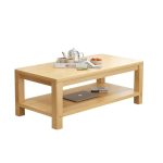 Scandinavian coffee table with geometric shape and contrasting textures, ideal for small spaces.