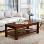 Scandinavian coffee table with geometric shape and contrasting textures, ideal for small spaces.