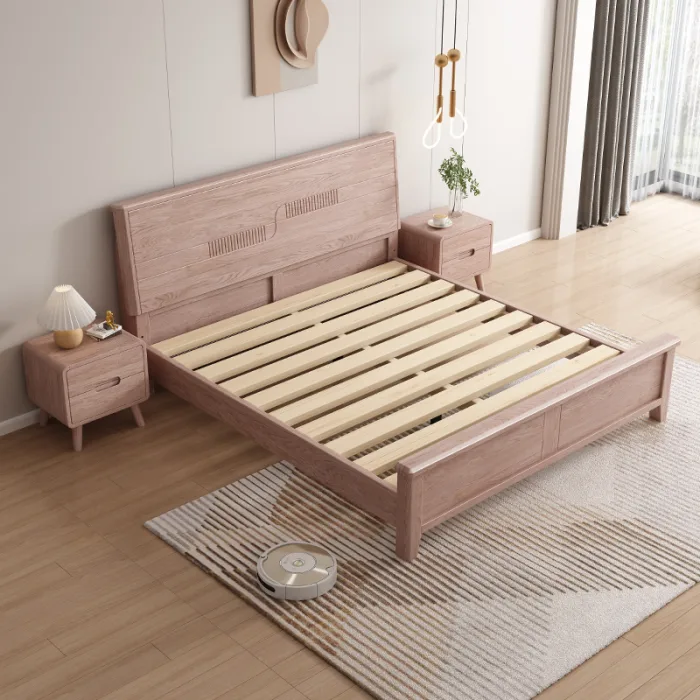 Sleek Ash Wood Bed for Simple, Functional Bedroom Spaces