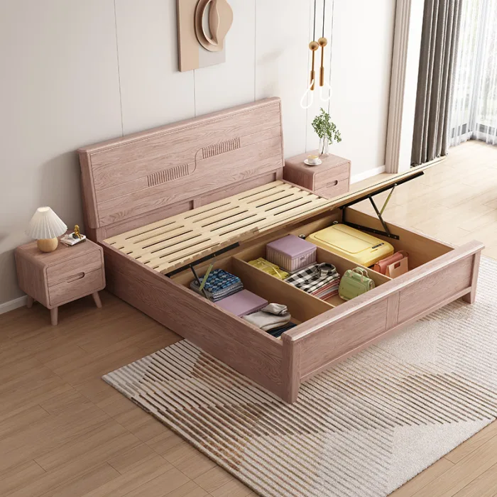 Sleek Ash Wood Bed for Simple, Functional Bedroom Spaces