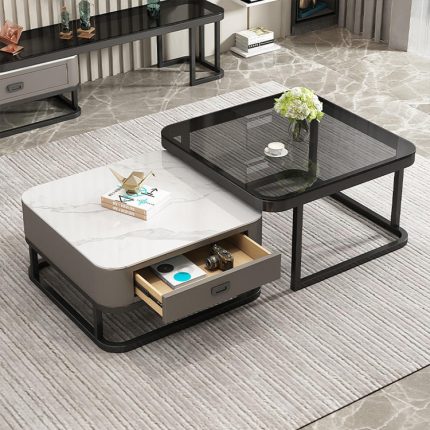 Sleek Ceramic Top Nordic Coffee Table with Metal Legs – Perfect for Wholesale Buyers