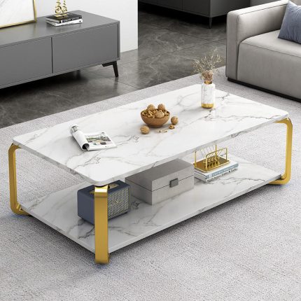 Sleek Nordic Coffee Table with Stone Top and Metal Frame for B2B