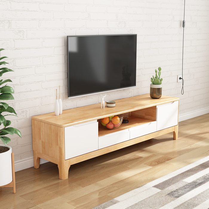 Sleek Scandinavian Solid Wood TV Stand for Modern Home Decor