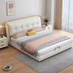 Soft Leather Upholstered Bed with Simple Lines