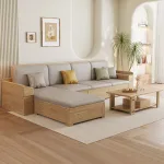 Solid Red Oak Corner Sofa with Built-In Drawers – Scandinavian Minimalist Design
