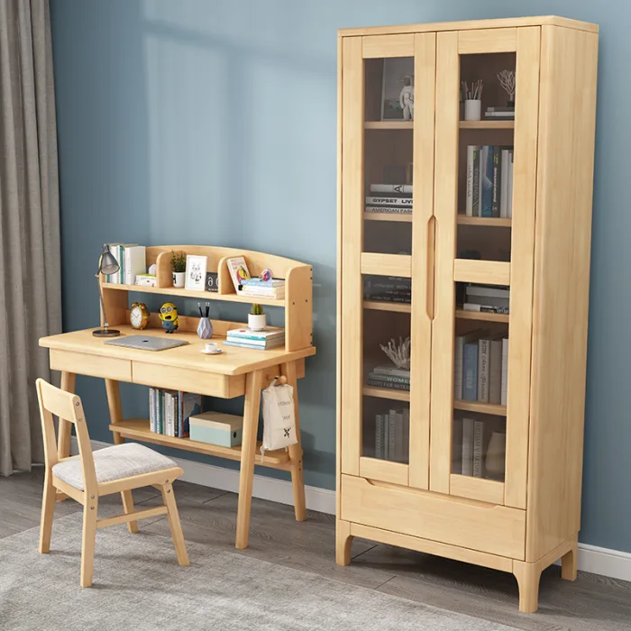Premium Rubberwood Bookcase - Glass-Front Display Cabinet with Dust Protection