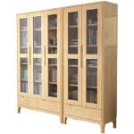 Premium Rubberwood Bookcase - Glass-Front Display Cabinet with Dust Protection