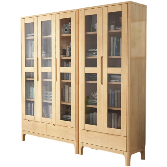 Premium Rubberwood Bookcase - Glass-Front Display Cabinet with Dust Protection