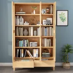 Premium Rubberwood Bookcase - Glass-Front Display Cabinet with Dust Protection