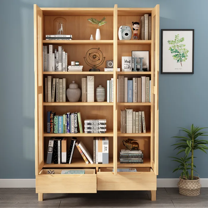 Premium Rubberwood Bookcase - Glass-Front Display Cabinet with Dust Protection