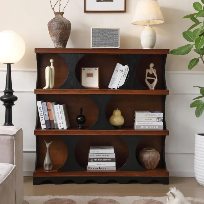 Solid Rubberwood Vintage Bookshelf for Office and Living Room with Classic Appeal