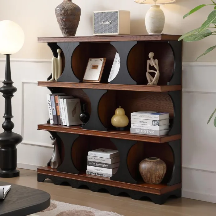 Solid Rubberwood Vintage Bookshelf for Office and Living Room with Classic Appeal