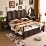 Solid Rubberwood Vintage Double Bed for Bedroom – Timeless Elegance