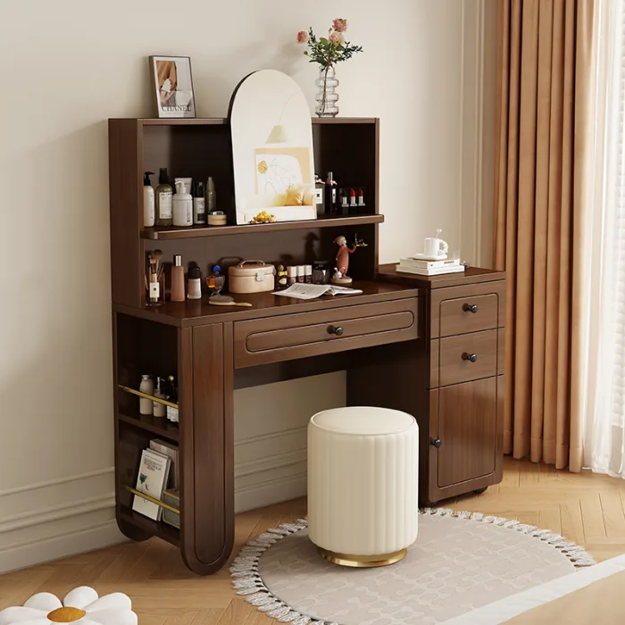 Solid Wood Bedroom Vanity with Mirror and Storage Drawers
