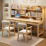 Dual Student Desk - Solid Wood Shared Workstation with Integrated Storage