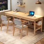 Dual-Workstation Solid Wood Desk - Compact Shared Study Table for Small Spaces