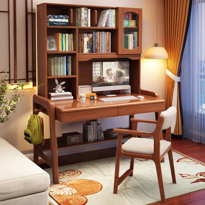 Adjustable Study Desk - Solid Wood Construction with Integrated Bookshelf for Home & Office