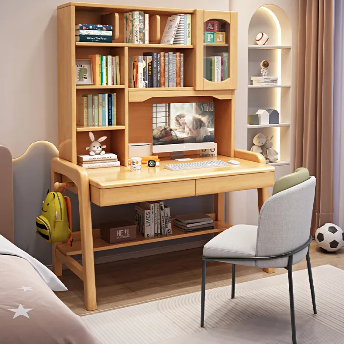 Adjustable Study Desk - Solid Wood Construction with Integrated Bookshelf for Home & Office