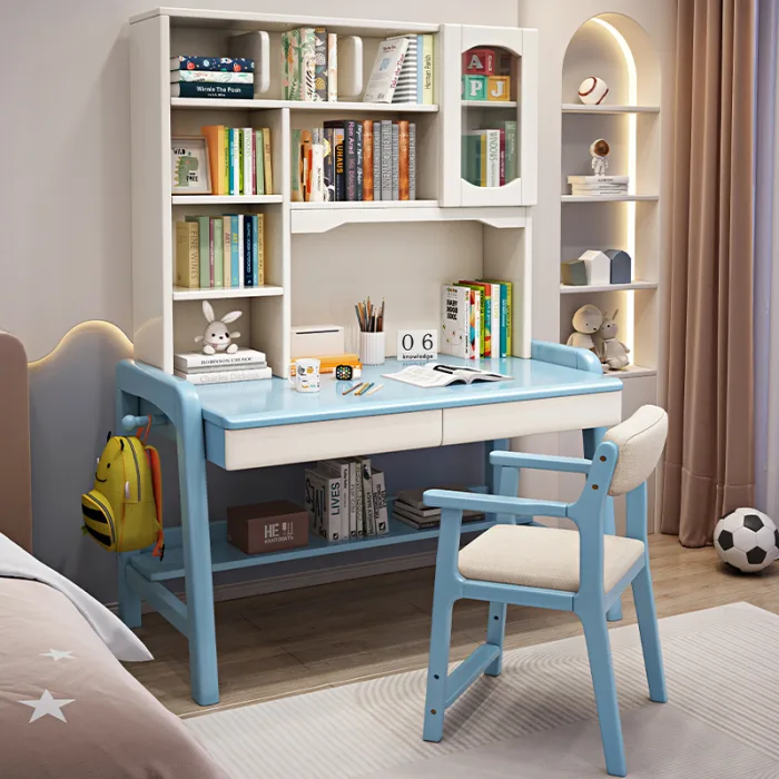 Adjustable Study Desk - Solid Wood Construction with Integrated Bookshelf for Home & Office