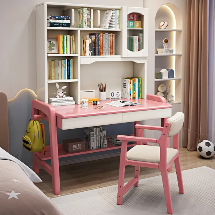 Adjustable Study Desk - Solid Wood Construction with Integrated Bookshelf for Home & Office