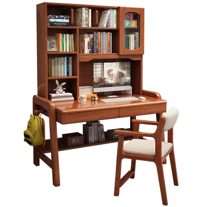 Adjustable Study Desk - Solid Wood Construction with Integrated Bookshelf for Home & Office
