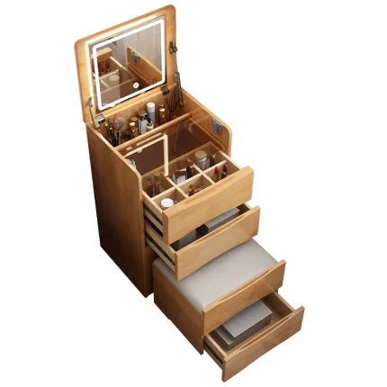 Nordic Vanity Dresser - Compact Makeup Station with Foldable Mirror & Drawers