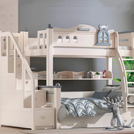 Solid Wood Bunk Bed with Curved Headboard