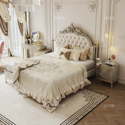 Timeless French Light Luxury Wooden Bed with Elegant Detailing