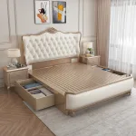 Timeless French Light Luxury Wooden Bed with Elegant Detailing