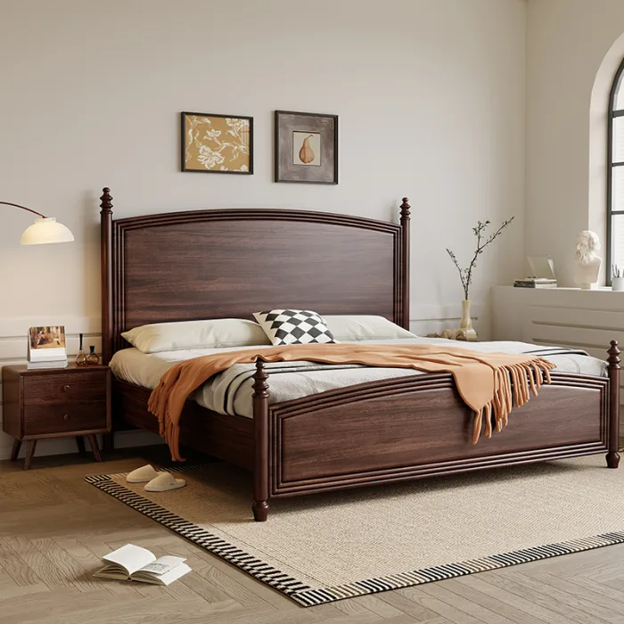 Timeless Rubber Wood Double Bed - Vintage Design for Bedroom