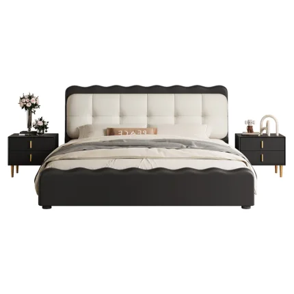 Discover unmatched support and style with our solid wood upholstered bed.
