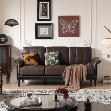 Vintage-Inspired 3-Seat Sofa in Artificial Leather, Perfect for Contemporary Interiors