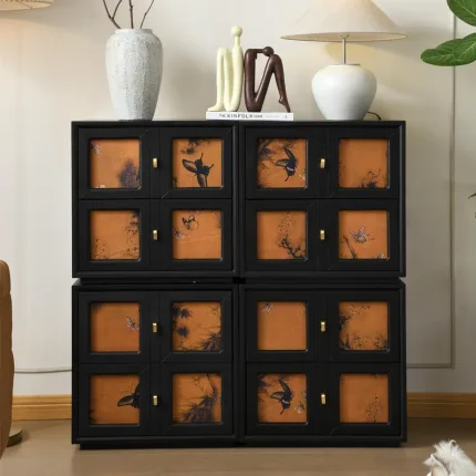 Vintage Rubber Wood Side Cabinet for Living Room with Storage Space, Ideal for Modern and Rustic Interiors