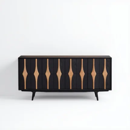 Vintage Rubberwood Sideboard for Dining Room - Solid Wood Storage Cabinet