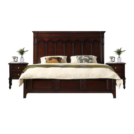 Vintage Rubberwood Solid Wood Double Bed - B2B Wholesale Opportunity