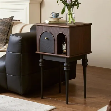 Vintage Style Solid Rubberwood Side Table with Storage Shelf for Living Room Decor and Display
