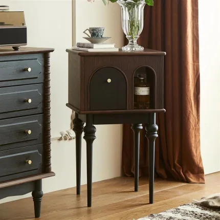 Vintage Style Solid Rubberwood Side Table with Storage Shelf for Living Room Decor and Display
