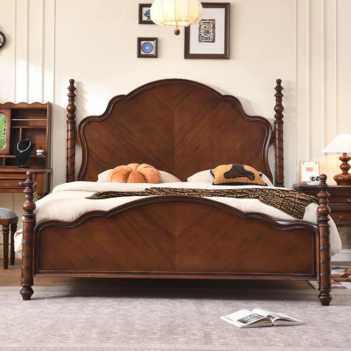 Wholesale Vintage Rubberwood Solid Wood Double Bed for Global Dealers