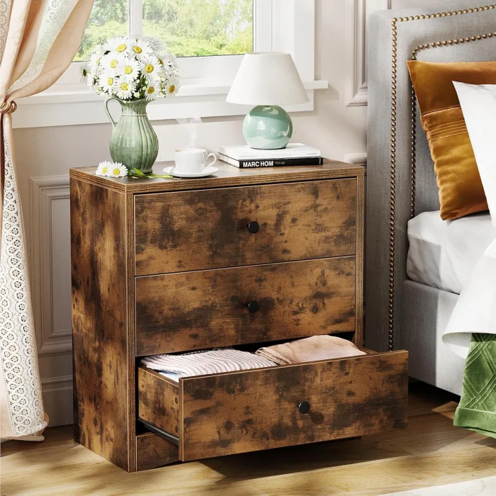 A sleek and modern bedside table that complements any bedroom decor.