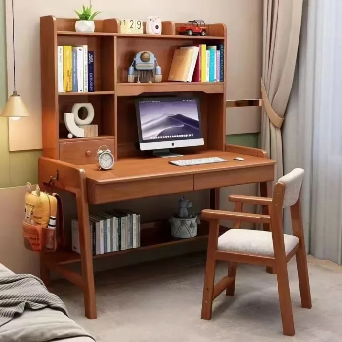 Multi-Functional Adjustable Desk - Solid Wood Construction with Built-in Storage