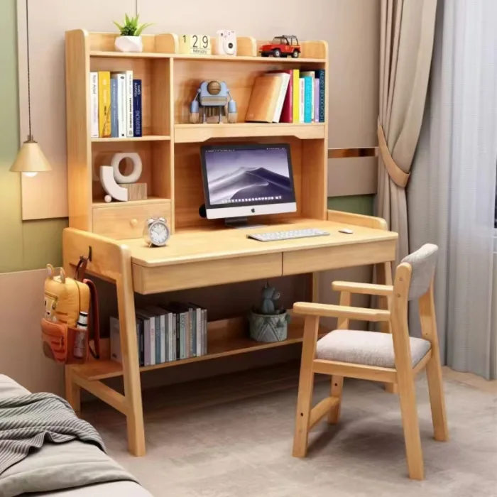 Multi-Functional Adjustable Desk - Solid Wood Construction with Built-in Storage