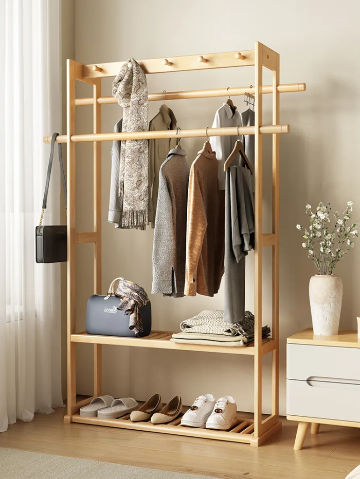 Modern Chinese Garment Rack - Mobile Storage Unit with Drawers & Hanging Space