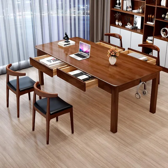 Handcrafted Solid Wood Conference Desk – Expandable Multi-Person Workstation with Cable Management & Ergonomic Design