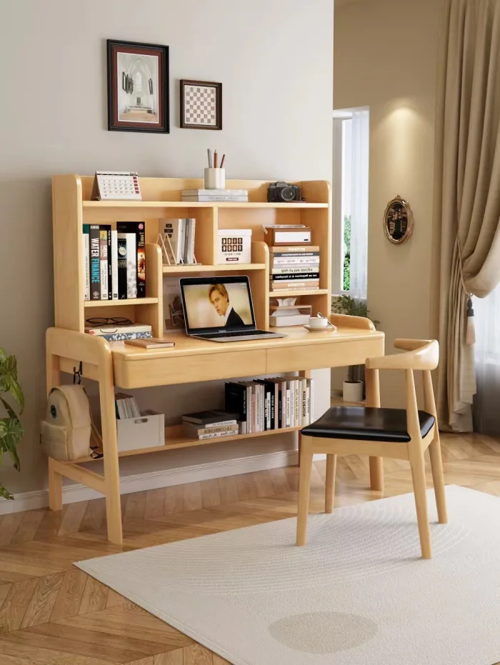 Multi-Purpose Adjustable Study Desk - Solid Wood Construction with Integrated Storage