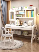Adjustable Study Desk - Solid Wood Workspace with Integrated Storage System
